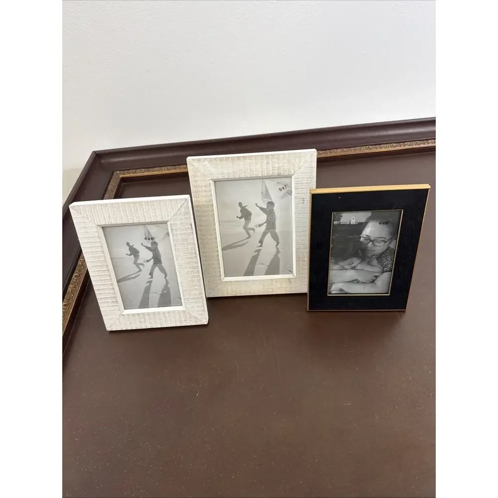 Threshold 4x6 & 5x7 Picture Frames - Wood & Faux Bone - Set of 3 Home Decor New